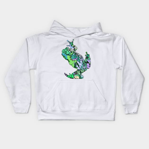 Green Tree Frog Climbing Colorful Green Blue Purple Kids Hoodie by Griffelkinn